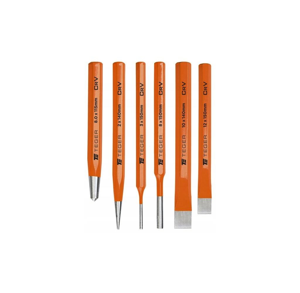Zestaw przecinaków punktaków i wybijaków ślusarskich, 6 szt, Teger