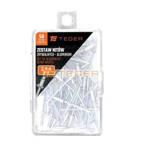 Zestaw nitów zrywalnych. aluminiowych (2.4x6mm) / 50 szt. / TEGER