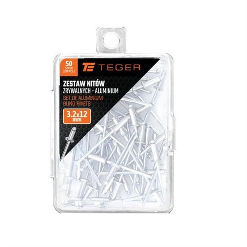 Zestaw nitów zrywalnych. aluminiowych (3.2x12mm) / 50 szt. / TEGER