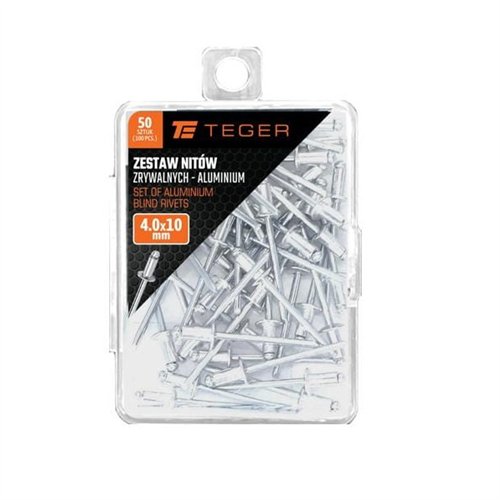 Zestaw nitów zrywalnych. aluminiowych (4.0x10mm) / 50 szt. / TEGER