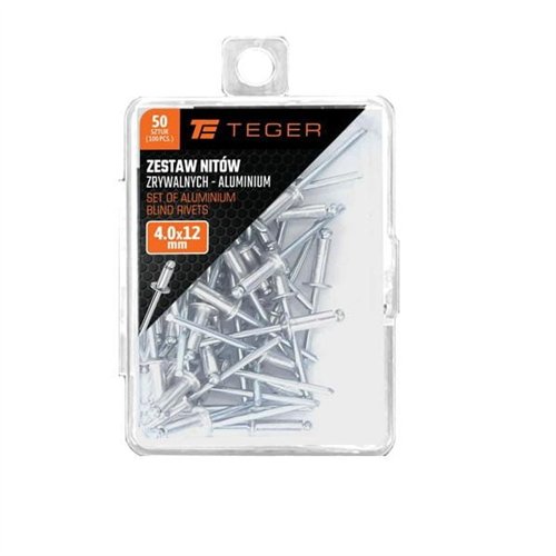 Zestaw nitów zrywalnych. aluminiowych (4.0x12mm) / 50 szt. / TEGER