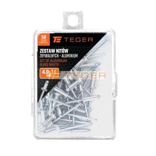 Zestaw nitów zrywalnych. aluminiowych (4.0x16mm) / 50 szt. / TEGER