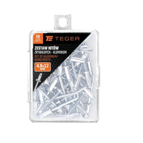 Zestaw nitów zrywalnych. aluminiowych (4.8x12mm) / 50 szt. / TEGER