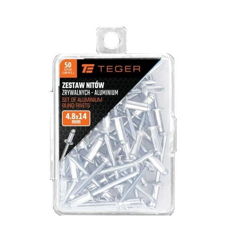 Zestaw nitów zrywalnych. aluminiowych (4.8x14mm) / 50 szt. / TEGER