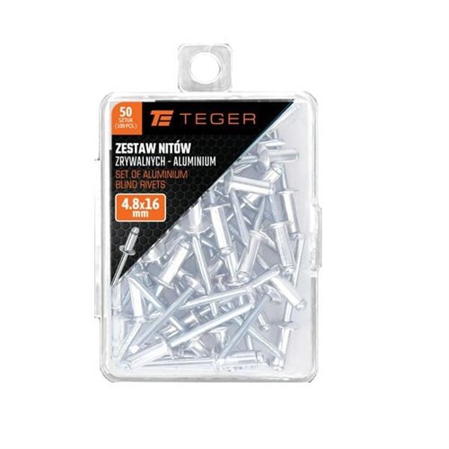 Zestaw nitów zrywalnych. aluminiowych (4.8x16mm) / 50 szt. / TEGER