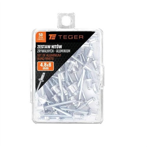 Zestaw nitów zrywalnych. aluminiowych (4.8x8mm) / 50 szt. / TEGER