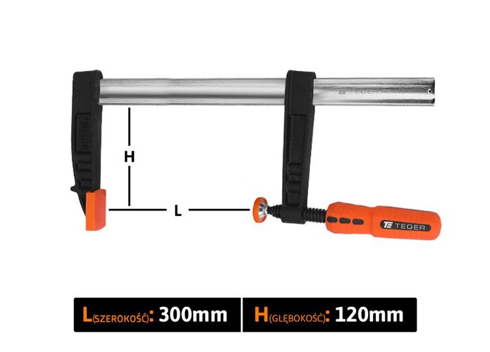Ścisk stolarski śrubowy, TYP F 120x300 mm, Teger