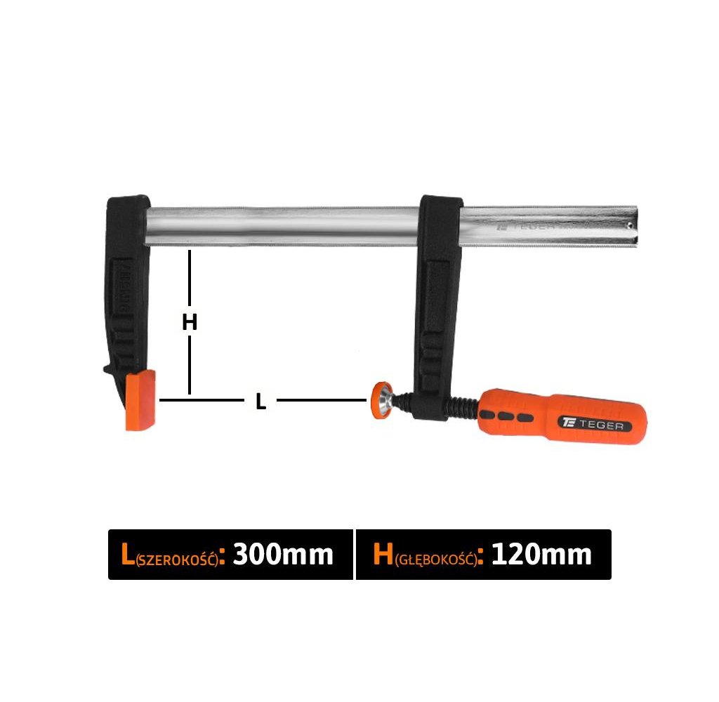 Ścisk stolarski śrubowy, TYP F 120x300 mm, Teger