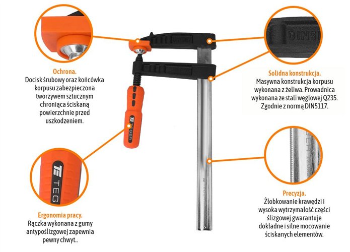 Ścisk stolarski śrubowy, TYP F 120x300 mm, Teger
