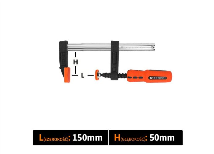 Ścisk stolarski śrubowy, TYP F 50x150 mm, Teger