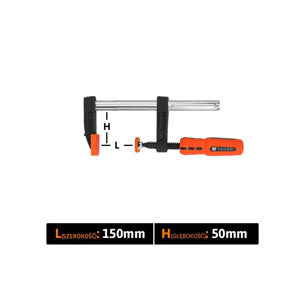 Ścisk stolarski śrubowy, TYP F 50x150 mm, Teger