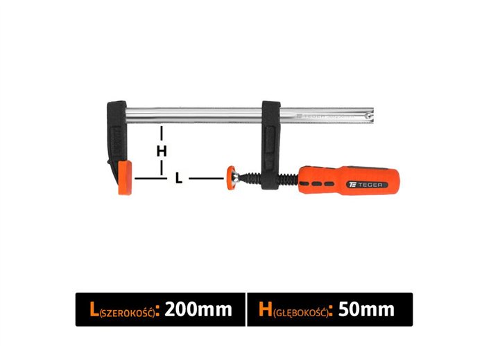 Ścisk stolarski śrubowy, TYP F 50x200 mm, Teger