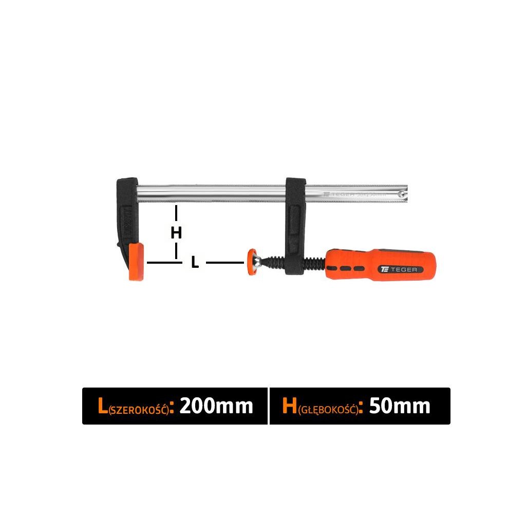 Ścisk stolarski śrubowy, TYP F 50x200 mm, Teger