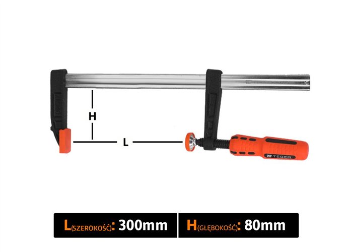 Ścisk stolarski śrubowy, TYP F 80x300 mm, Teger