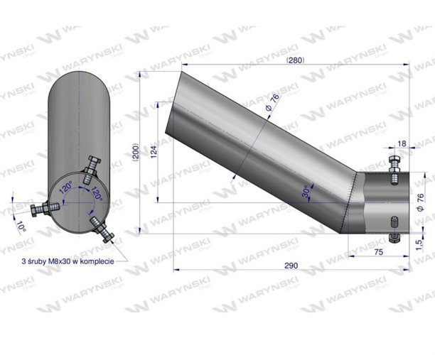 Rura do tłumika 5040390070.1P504039012/0 wygięta końcówka Bizon INOX WARYŃSKI