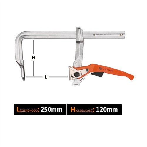 Ścisk ślusarski dzwigniowy, szybkomocujący 120x250 mm, Teger