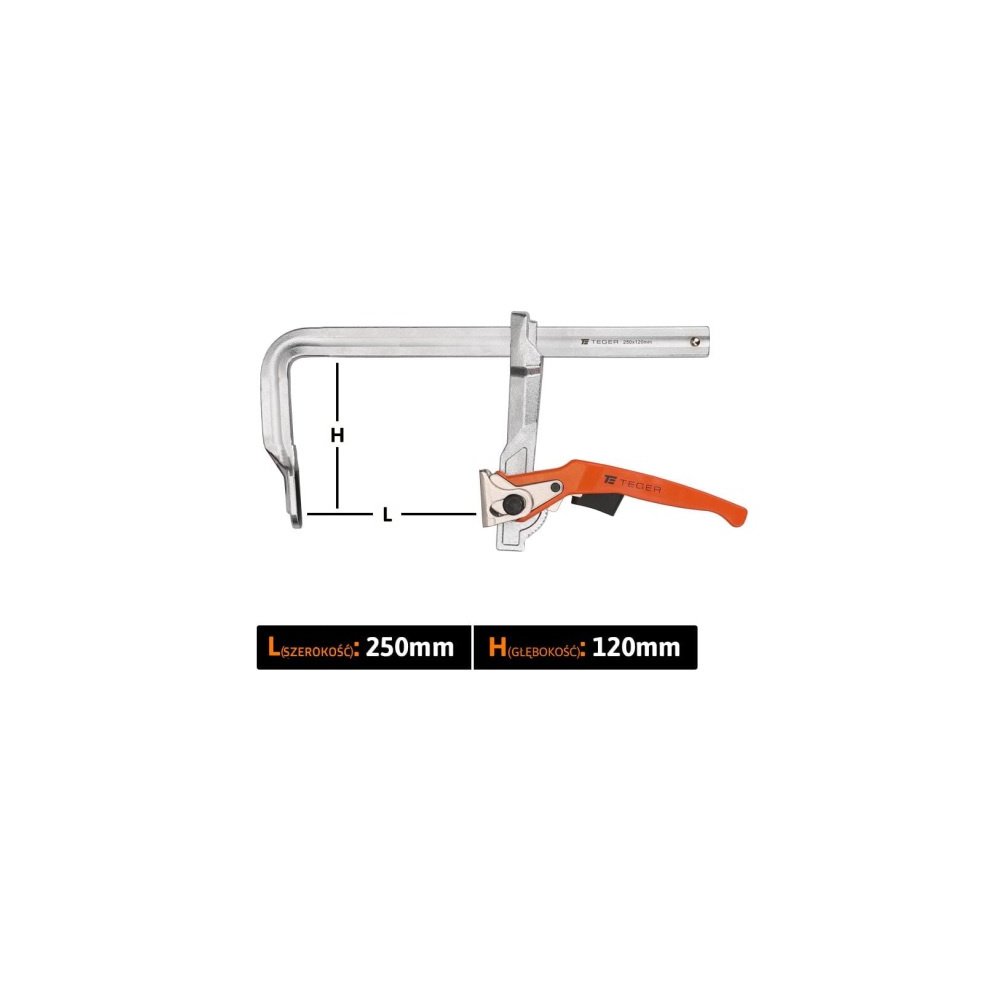 Ścisk ślusarski dzwigniowy, szybkomocujący 120x250 mm, Teger
