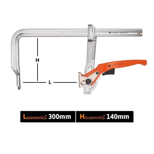 Ścisk ślusarski dzwigniowy, szybkomocujący 140x300 mm, Teger