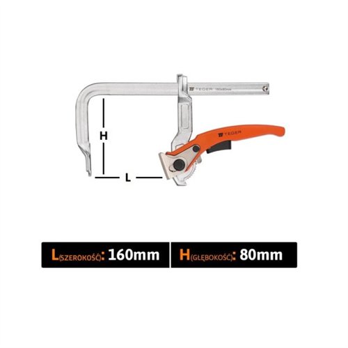Ścisk ślusarski dzwigniowy, szybkomocujący 80x160 mm, Teger