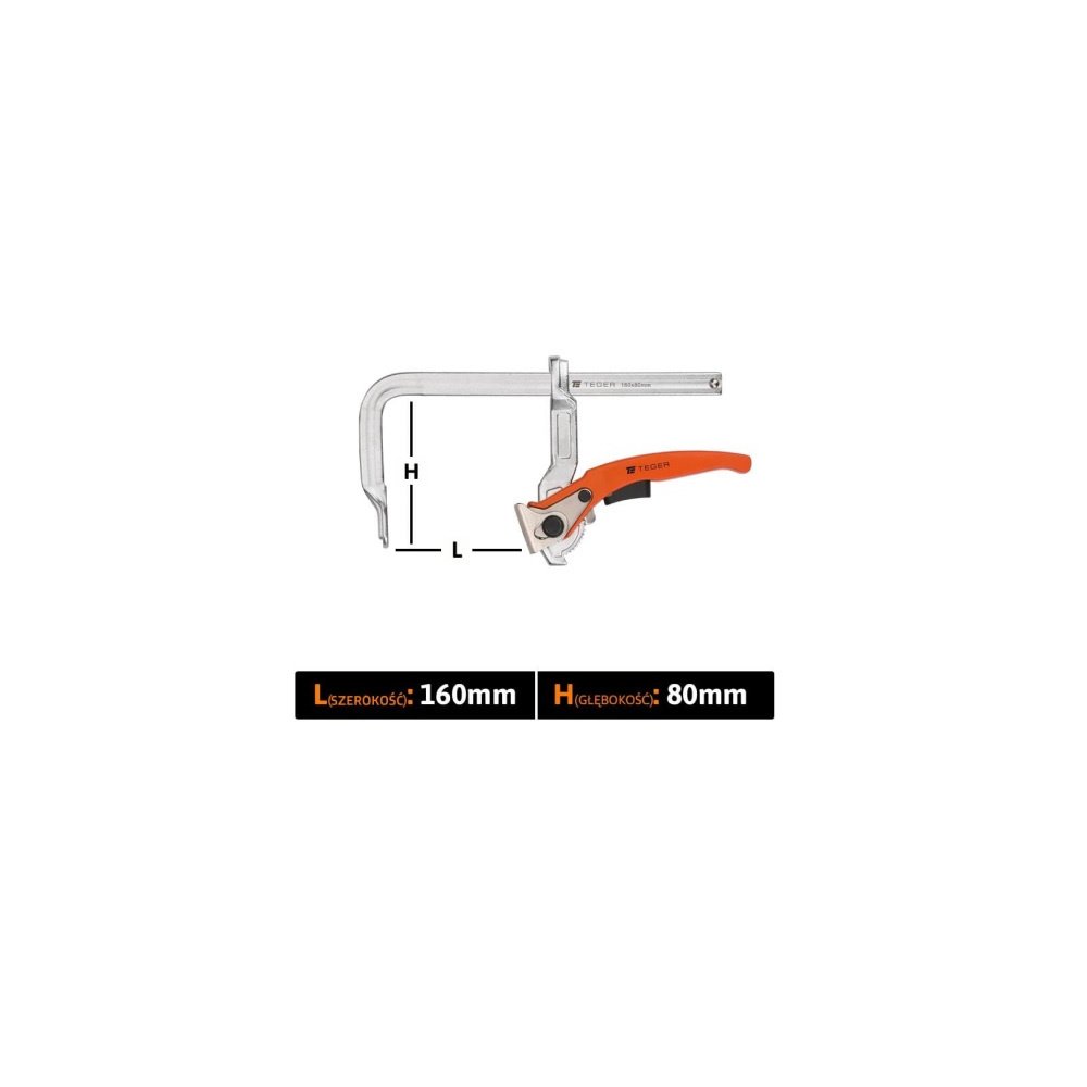 Ścisk ślusarski dzwigniowy, szybkomocujący 80x160 mm, Teger