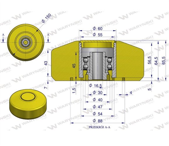 Rolka podporowa, PU 150x64x16,5, zastosowanie 20040200 Grimme, Waryński