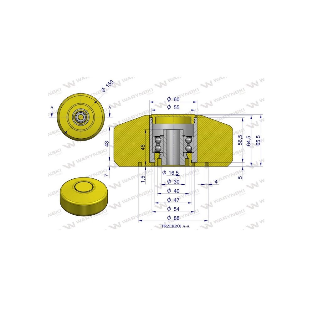 Rolka podporowa, PU 150x64x16,5, zastosowanie 20040200 Grimme, Waryński