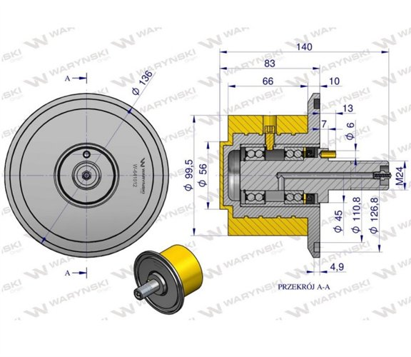 Rolka zwrotna kpl, PU 136x100xM24, zastosowanie 20011197 Grimme, Waryński