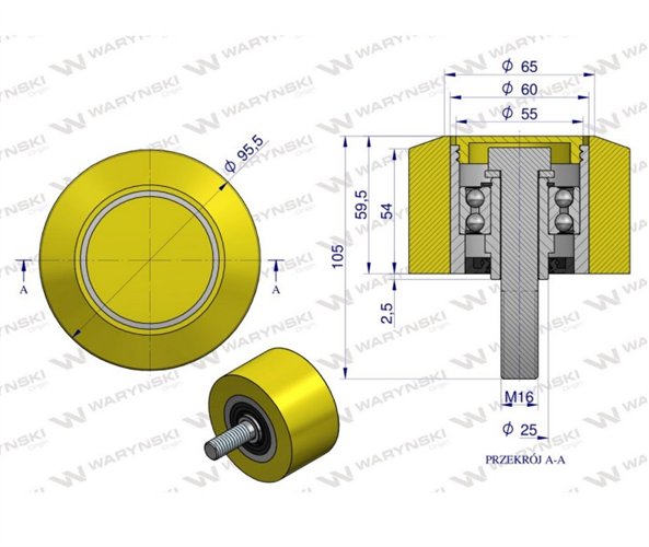 Rolka podporowa, PU 95x61x16,5, zastosowanie 60200052, 252096 Grimme, Waryński