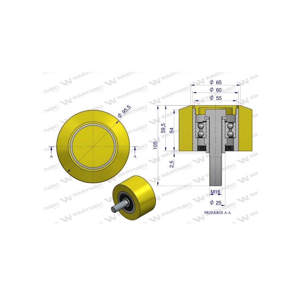 Rolka podporowa, PU 95x61x16,5, zastosowanie 60200052, 252096 Grimme, Waryński
