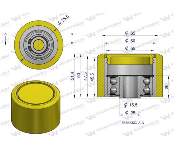 Rolka podporowa, PU 75x50x16,5, zastosowanie 60200070 Grimme, Waryński