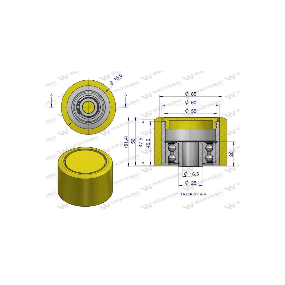 Rolka podporowa, PU 75x50x16,5, zastosowanie 60200070 Grimme, Waryński