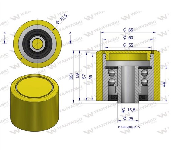 Rolka podporowa, PU 75x64x16,5, zastosowanie 60200053 Grimme, Waryński