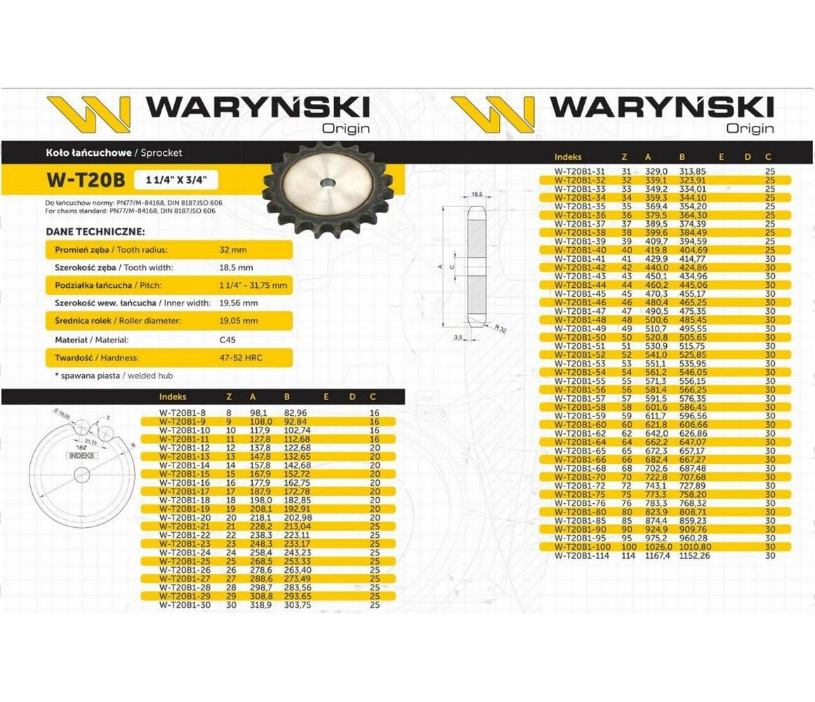 Koło, zębate hartowane tarcza 20B-1 (R1 1.1/4) Z-10, Waryński