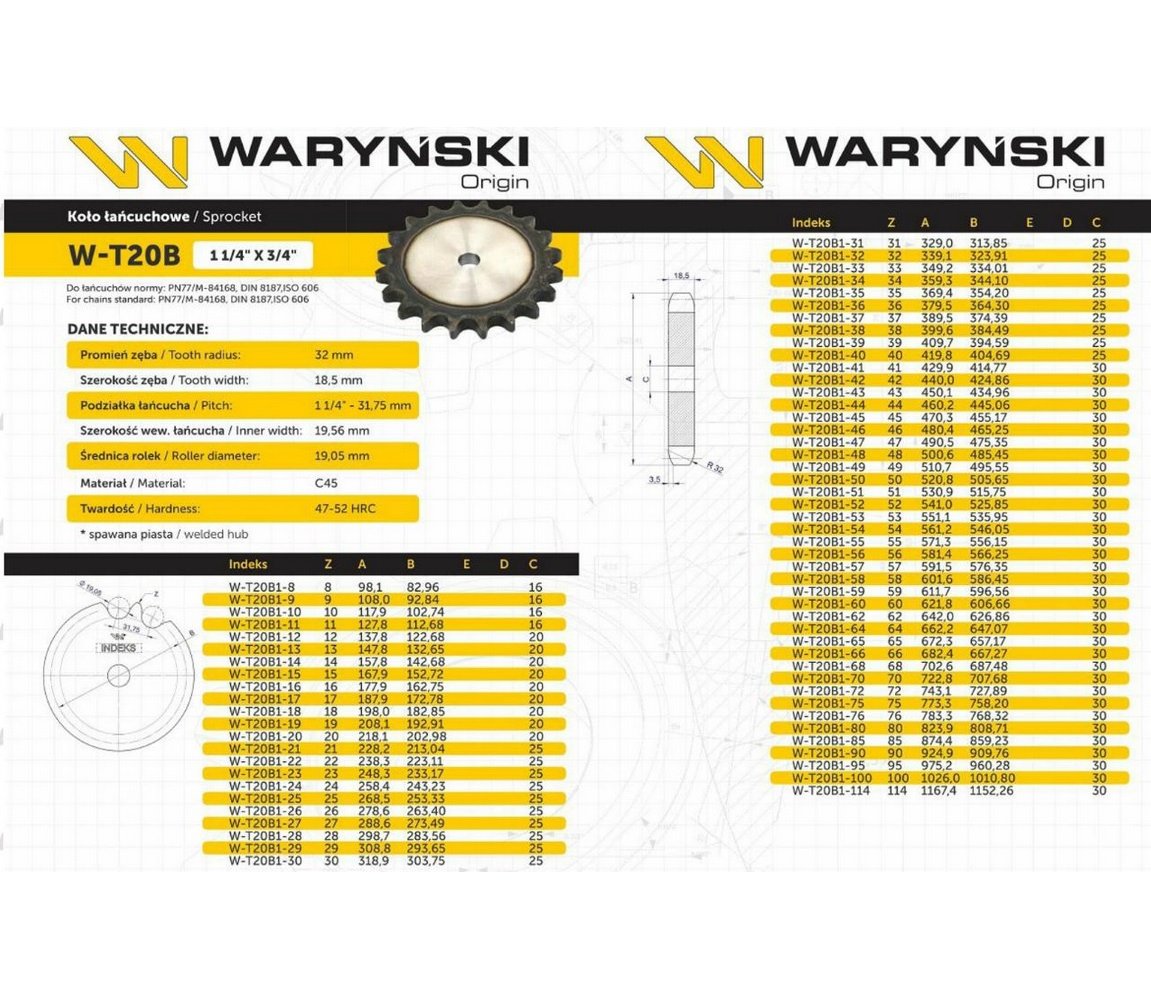 Koło, zębate hartowane tarcza 20B-1 (R1 1.1/4) Z-11, Waryński