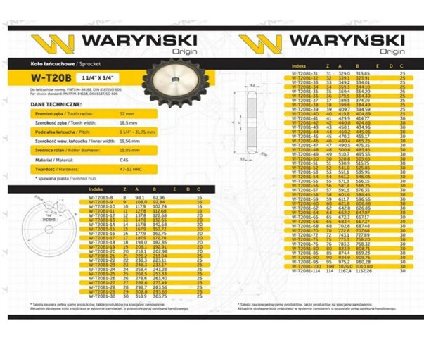 Koło, zębate hartowane tarcza 20B-1 (R1 1.1/4) Z-14, Waryński