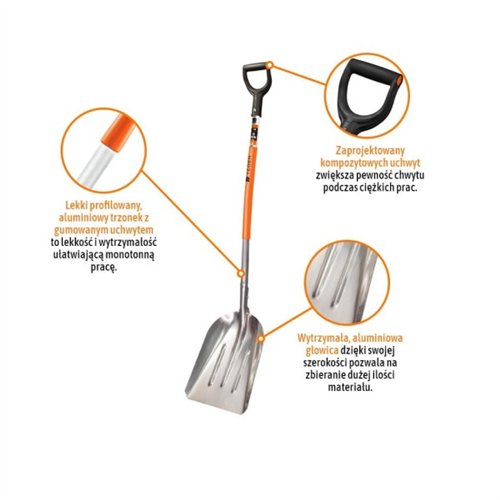 Łopata aluminiowa gospodarcza - uniwersalna - wąska, (290/380/1380mm), Teger