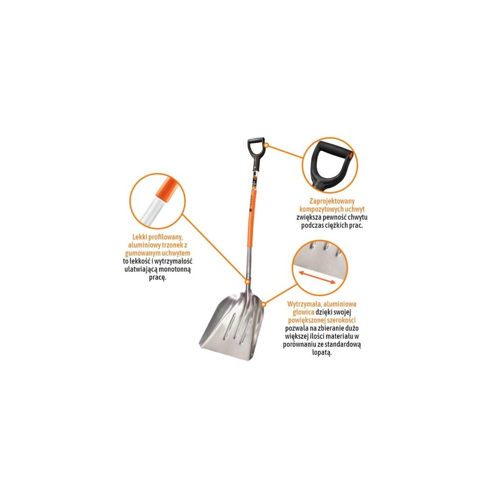 Łopata aluminiowa gospodarcza - uniwersalna - szeroka, (368/483/1380mmm), Teger