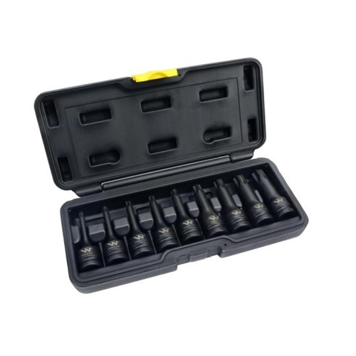 Zestaw nasadek udarowych, 1/2 typu STAR TORX 9 el. ze stali CrMo, do prac w mechanice, Waryński