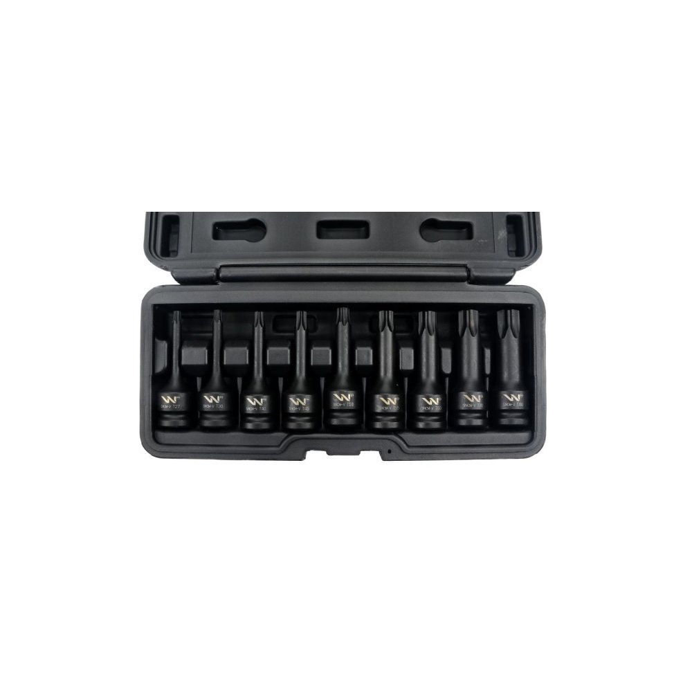 Zestaw nasadek udarowych, 1/2 typu STAR TORX 9 el. ze stali CrMo, do prac w mechanice, Waryński