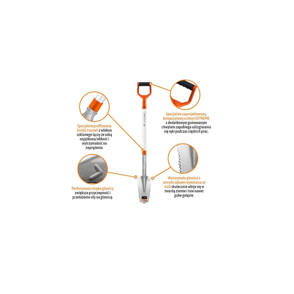 Szpadel zębaty na trzonku z włókna szklanego, (dł. 1150 mm) Extreme, Teger