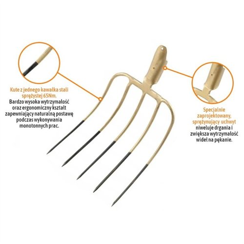 Widły gospodarcze 5-zębne, nieoprawne, kute, Teger