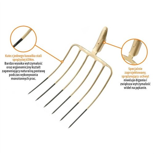 Widły gospodarcze 6-zębne do kiszonki / kukurydzy, nieoprawne, kute, Teger