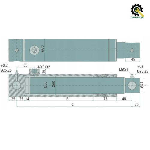 Siłownik hydrauliczny fi-50 L-360/560 (wspomaganie podnośnika)