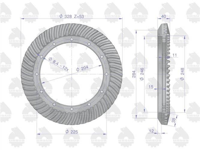 Para kół ataku 46625070 Zetor C-360 nity FI-8 (ząb skośny) ORYGINAŁ URSUS