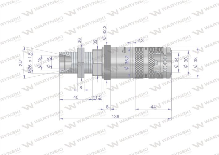Szybkozłącze hydrauliczne zrywalne seria WIA3CV (3CFPV) 68 l/min gniazdo long M26x1.5 18L gwint zewnętrzny LONG EURO PUSH-PULL 
