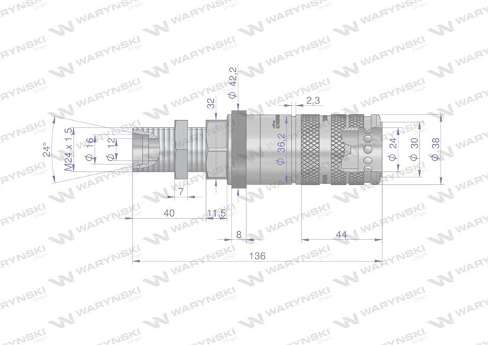 Szybkozłącze hydrauliczne zrywalne seria WIA3CV (3CFPV) 68 l/min gniazdo long M24x1.5 16S gwint zewnętrzny LONG EURO PUSH-PULL 