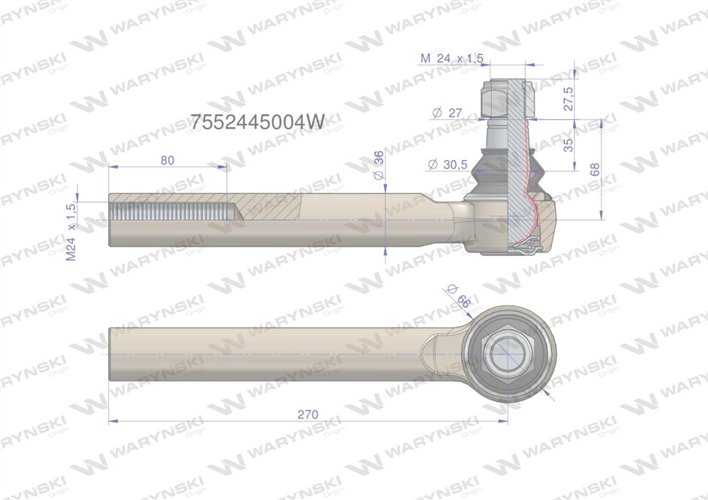 Przegub kierowniczy 24x1.5 7552445004 WARYŃSKI