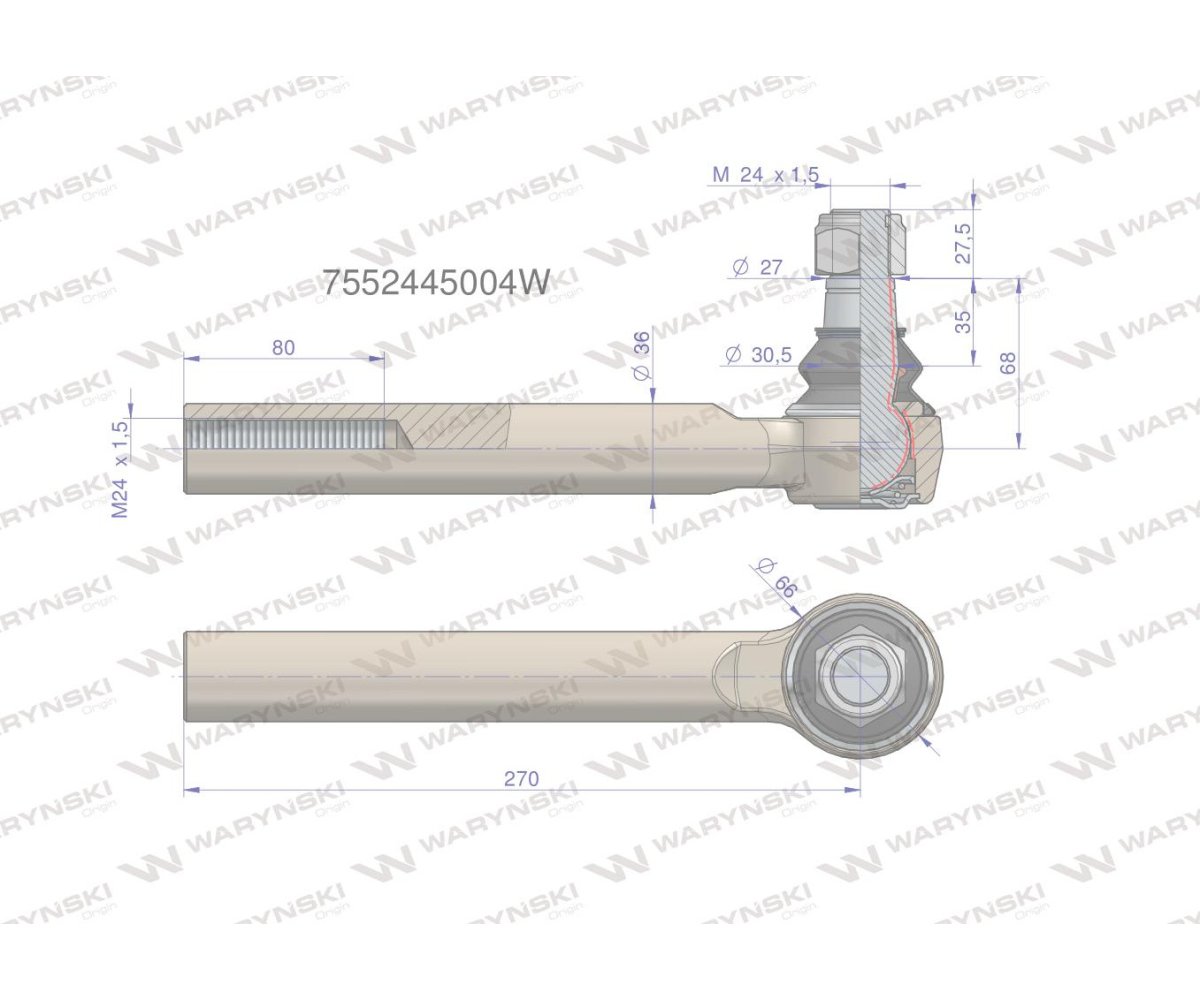Przegub kierowniczy 24x1.5 7552445004 WARYŃSKI