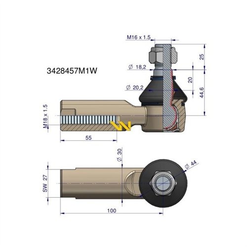 Przegub kierowniczy 18x1.5 3428457M1 WARYŃSKI