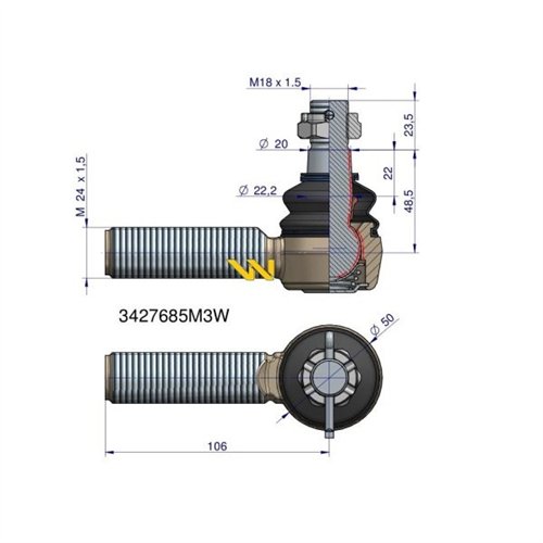 Przegub kierowniczy 24x1.5 3427685M3 WARYŃSKI